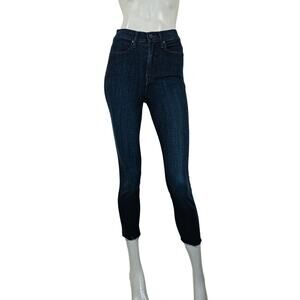 AYR Women's High Rise Skinny Jeans raw ankle crop hem in indigo size 26